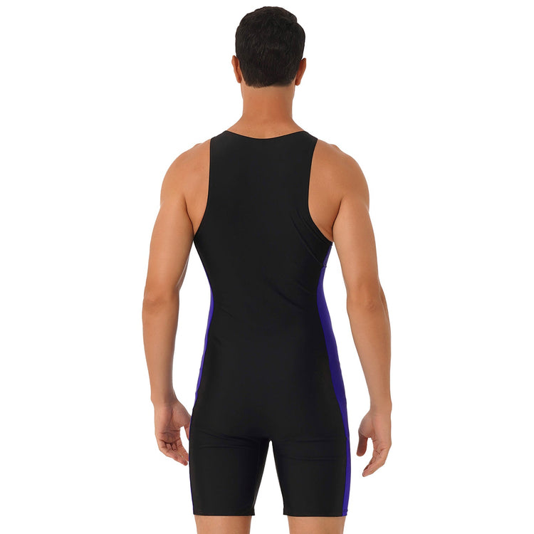 Summer Men One-piece Swimwear Swimsuit Sleeveless Front Zipper Swimming Shorts Bodysuit Triathlon Wetsuit Bathing Suit Beachwear ShedPoundsPortal