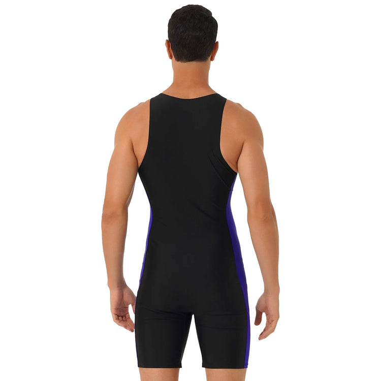 Summer Men One-piece Swimwear Swimsuit Sleeveless Front Zipper Swimming Shorts Bodysuit Triathlon Wetsuit Bathing Suit Beachwear ShedPoundsPortal