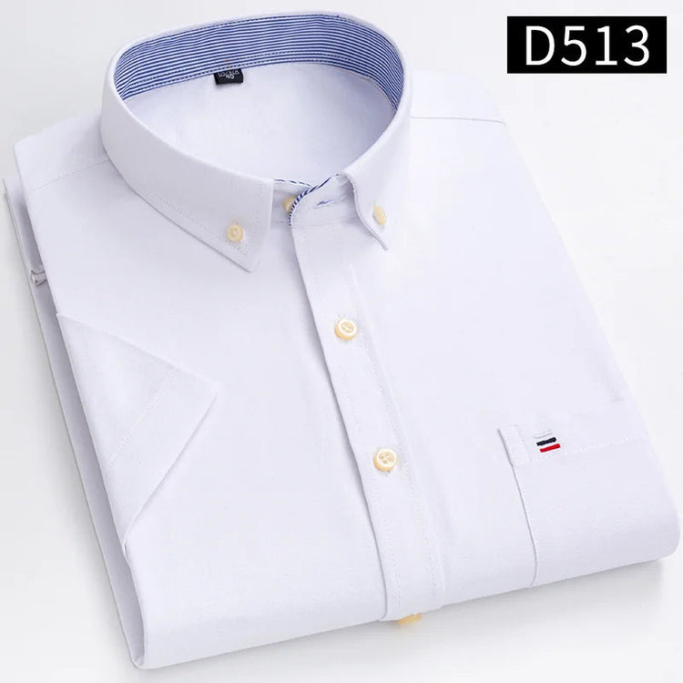 Branded Cotton Shirts for Men Short Sleeve Summer Plus Size Plaid Shirt Striped Male Shirt Business Casual White New Regular Fit ShedPoundsPortal