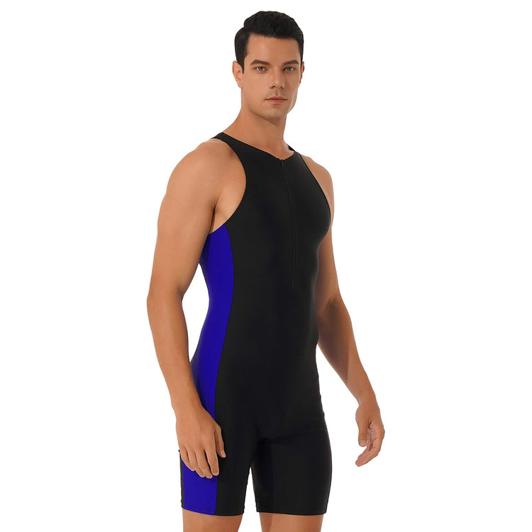Summer Men One-piece Swimwear Swimsuit Sleeveless Front Zipper Swimming Shorts Bodysuit Triathlon Wetsuit Bathing Suit Beachwear ShedPoundsPortal