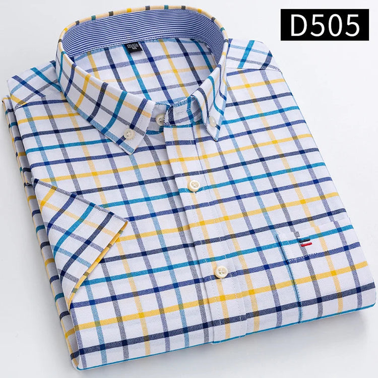 Branded Cotton Shirts for Men Short Sleeve Summer Plus Size Plaid Shirt Striped Male Shirt Business Casual White New Regular Fit ShedPoundsPortal