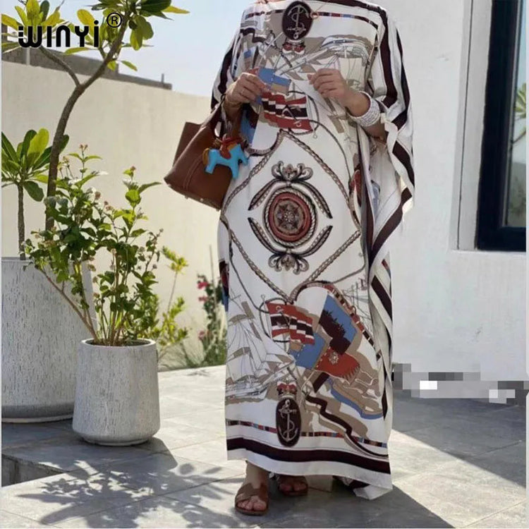 Printed Dresses For Women 2021 Fashion Design Loose Dress Batwing Maxi Long Femme Vestidos Summer Autumn Party Elegant Dress ShedPoundsPortal