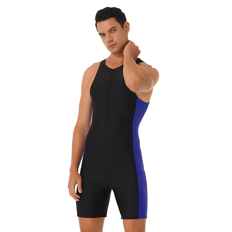 Summer Men One-piece Swimwear Swimsuit Sleeveless Front Zipper Swimming Shorts Bodysuit Triathlon Wetsuit Bathing Suit Beachwear ShedPoundsPortal