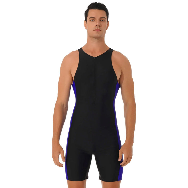 Summer Men One-piece Swimwear Swimsuit Sleeveless Front Zipper Swimming Shorts Bodysuit Triathlon Wetsuit Bathing Suit Beachwear ShedPoundsPortal