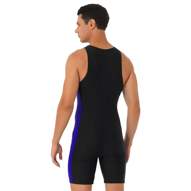 Summer Men One-piece Swimwear Swimsuit Sleeveless Front Zipper Swimming Shorts Bodysuit Triathlon Wetsuit Bathing Suit Beachwear ShedPoundsPortal