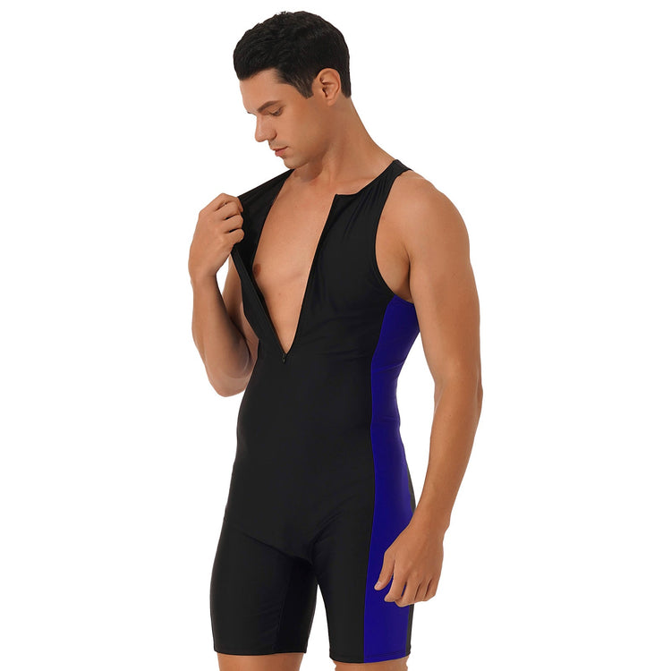 Summer Men One-piece Swimwear Swimsuit Sleeveless Front Zipper Swimming Shorts Bodysuit Triathlon Wetsuit Bathing Suit Beachwear ShedPoundsPortal