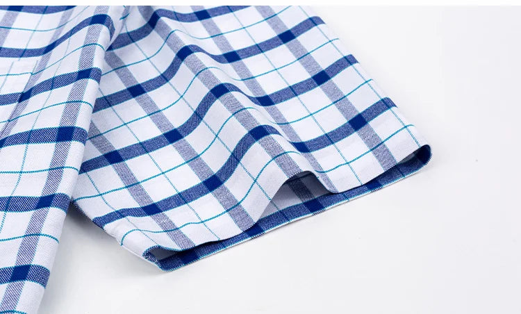 Branded Cotton Shirts for Men Short Sleeve Summer Plus Size Plaid Shirt Striped Male Shirt Business Casual White New Regular Fit ShedPoundsPortal