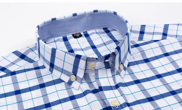 Branded Cotton Shirts for Men Short Sleeve Summer Plus Size Plaid Shirt Striped Male Shirt Business Casual White New Regular Fit ShedPoundsPortal