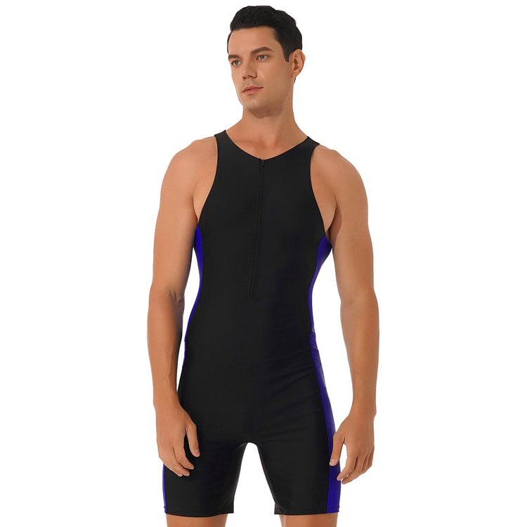 Summer Men One-piece Swimwear Swimsuit Sleeveless Front Zipper Swimming Shorts Bodysuit Triathlon Wetsuit Bathing Suit Beachwear ShedPoundsPortal