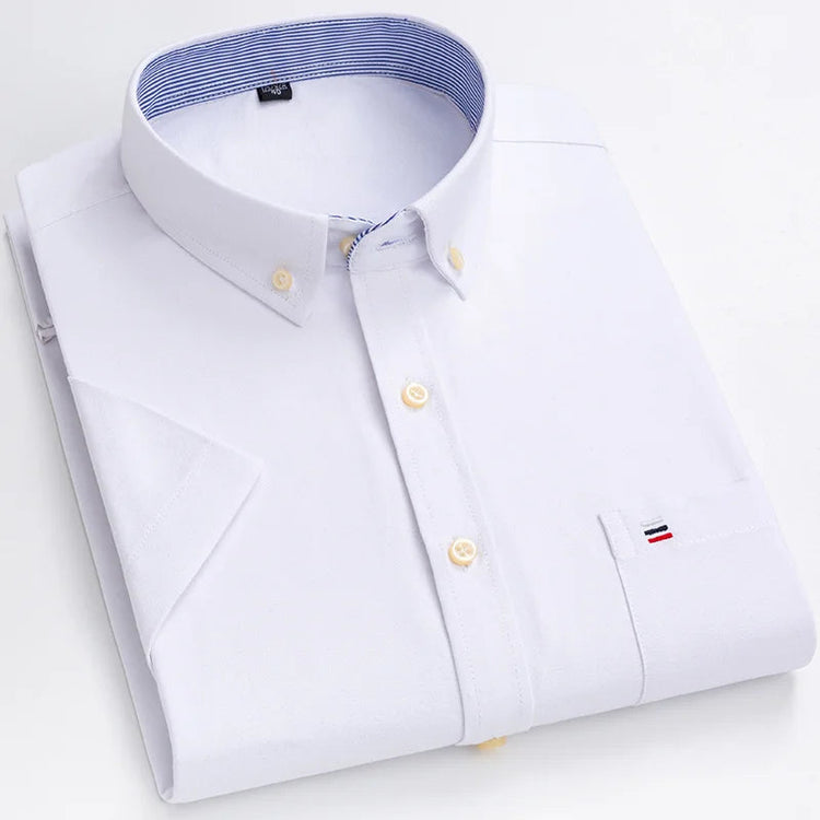 Branded Cotton Shirts for Men Short Sleeve Summer Plus Size Plaid Shirt Striped Male Shirt Business Casual White New Regular Fit ShedPoundsPortal