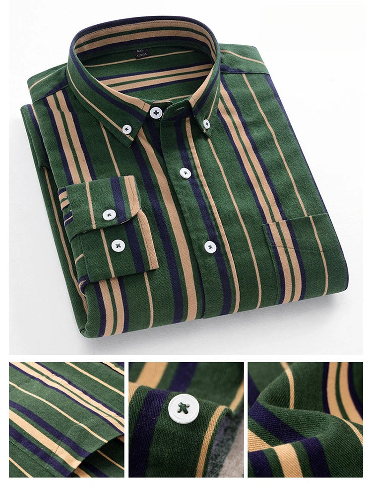 Casual Long-sleeve Shirts for Men Slim Fit Plain Shirt 100%cotton Plaid Striped Tops Soft Designer Fashion Korean Trends Clothes ShedPoundsPortal