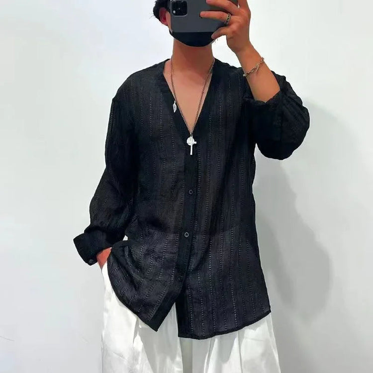 Mens Shirts Spring New Fashion Lace Long Sleeve Loose Casual T-shirt for Men ShedPoundsPortal