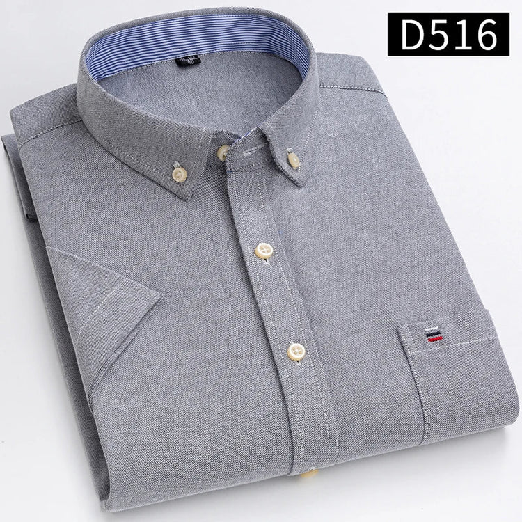 Cotton Fabric Breathable Men Oxford Short Sleeve Summer Plaid Striped Male Shirt Business Regular Fit Oversized Clothes ShedPoundsPortal