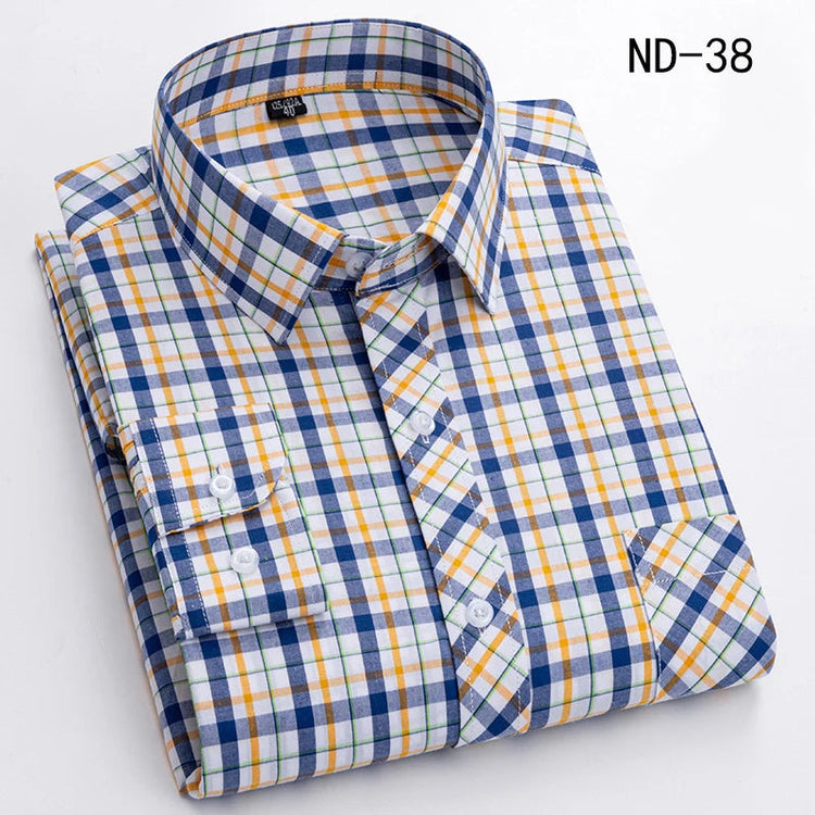 New Cotton Plaid Shirts For Man Long Sleeve Single Pocket Regular Fit Soft Easy Care Classic Dress Casual Shirts Man Clothing ShedPoundsPortal