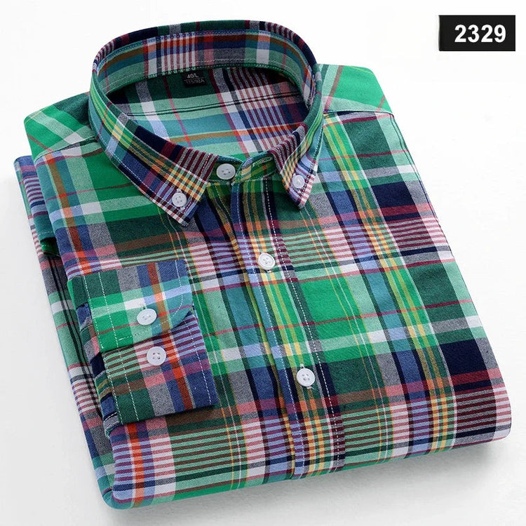 Casual Long-sleeve Shirts for Men Slim Fit Plain Shirt 100%cotton Plaid Striped Tops Soft Designer Fashion Korean Trends Clothes ShedPoundsPortal