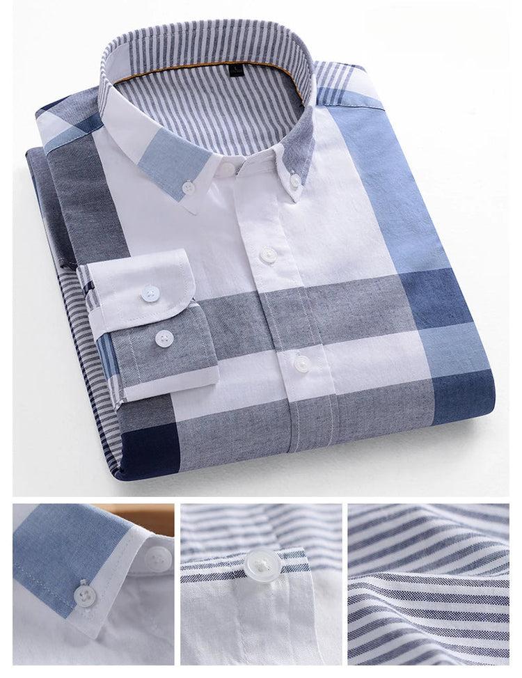 Casual Long-sleeve Shirts for Men Slim Fit Plain Shirt 100%cotton Plaid Striped Tops Soft Designer Fashion Korean Trends Clothes ShedPoundsPortal