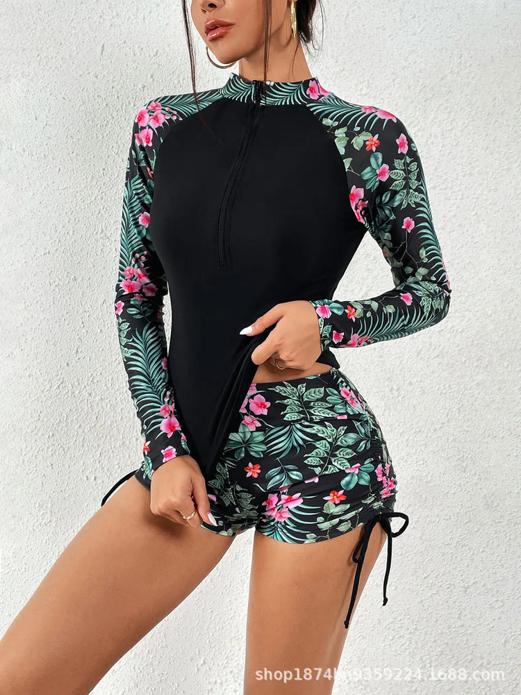 Female Swimsuit With Long Sleeves Swimwear Sports Surfing Tankini Set Beachwear Two-Piece Bathing Suits Pool Women Swimming Suit ShedPoundsPortal