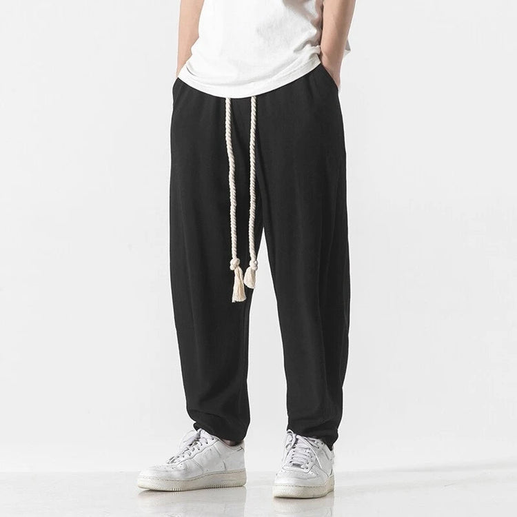 Mens Cotton Linen Pants Mens Summer Breathable Solid Color Harem Pants Male Streetwear White Trousers Men Ankle-Length Pants ShedPoundsPortal