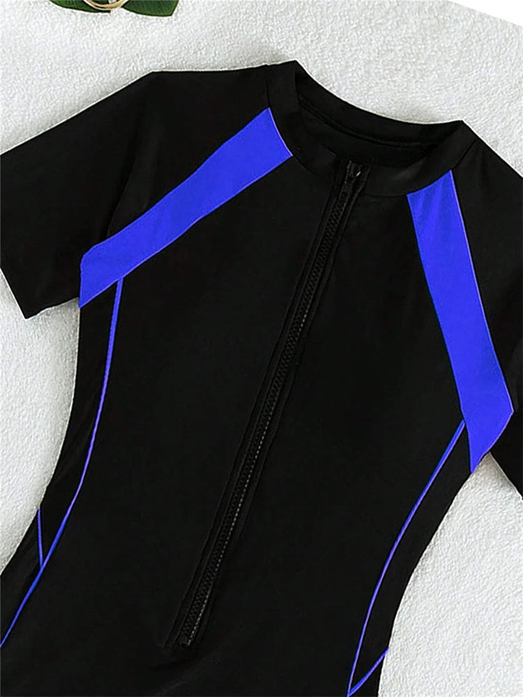 Short Sleeve Surfing Swimsuit 2024 Slim Bodysuit zipper Swimwear Women One Pieces Rash Guard Diving Clothe Bathing Swimming Suit ShedPoundsPortal