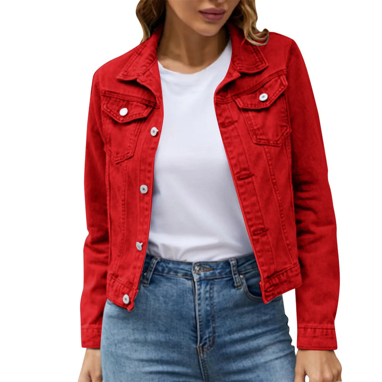 2025 Trend Womens Short Denim Jacket Classic Long Sleeve Boyfriend Jean Jacket Slim Fit Button Down Lapel Denim Coat Outwear ShedPoundsPortal