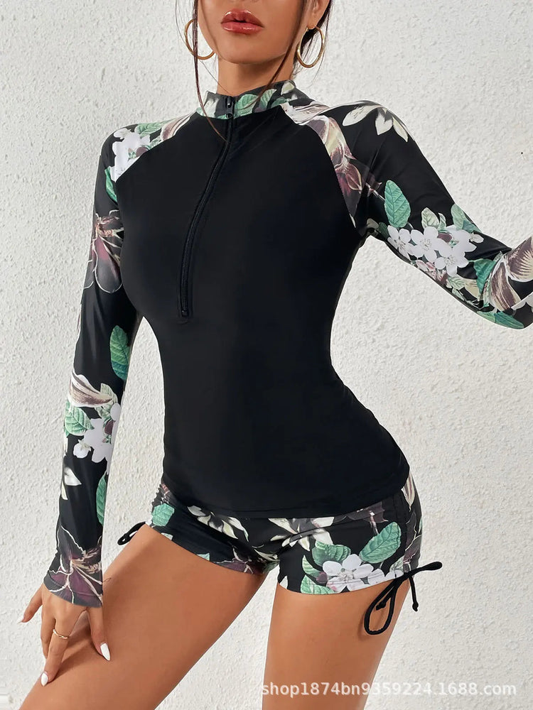 Female Swimsuit With Long Sleeves Swimwear Sports Surfing Tankini Set Beachwear Two-Piece Bathing Suits Pool Women Swimming Suit ShedPoundsPortal
