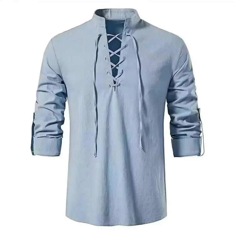 Shirt Cotton Linen Flax Tops Lace Up Long Sleeves Blouse Mens V Neck Medieval Costume Embroidery Tunic Casual Shirt ShedPoundsPortal