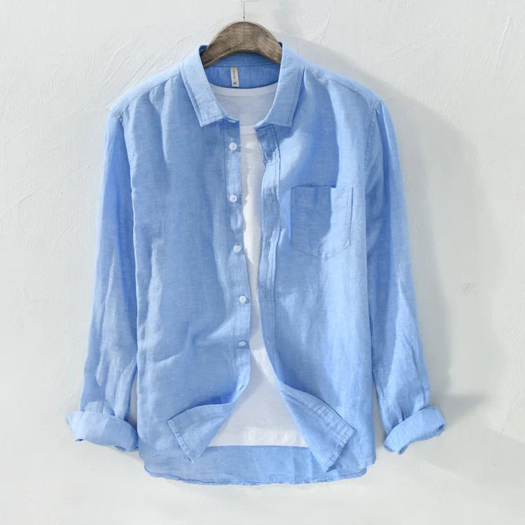 Mens Cotton Linen Shirt Breathable Casual Solid Colors Loose Turn-down Collar Long Sleeve Button Down Blouse Tops Shirts For Man ShedPoundsPortal