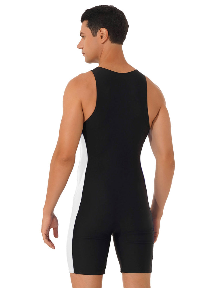 Mens Swimwear One-piece Wetsuit Swimming Bathing Suit Round Neck Sleeveless Side Shorts Bodysuit Triathlon Front Zipper Swimsuit ShedPoundsPortal