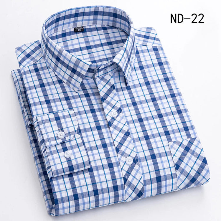 New Cotton Plaid Shirts For Man Long Sleeve Single Pocket Regular Fit Soft Easy Care Classic Dress Casual Shirts Man Clothing ShedPoundsPortal