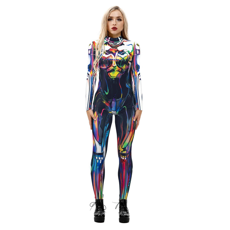 Popular Halloween Jumpsuit Sexy Print Cos Futuristic Clothing Tight Jumpsuit Wholesale Women Clothes Rompers Womens Combinaison ShedPoundsPortal