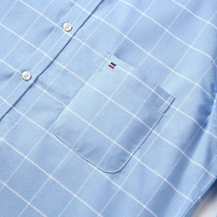 Cotton Fabric Breathable Men Oxford Short Sleeve Summer Plaid Striped Male Shirt Business Regular Fit Oversized Clothes ShedPoundsPortal