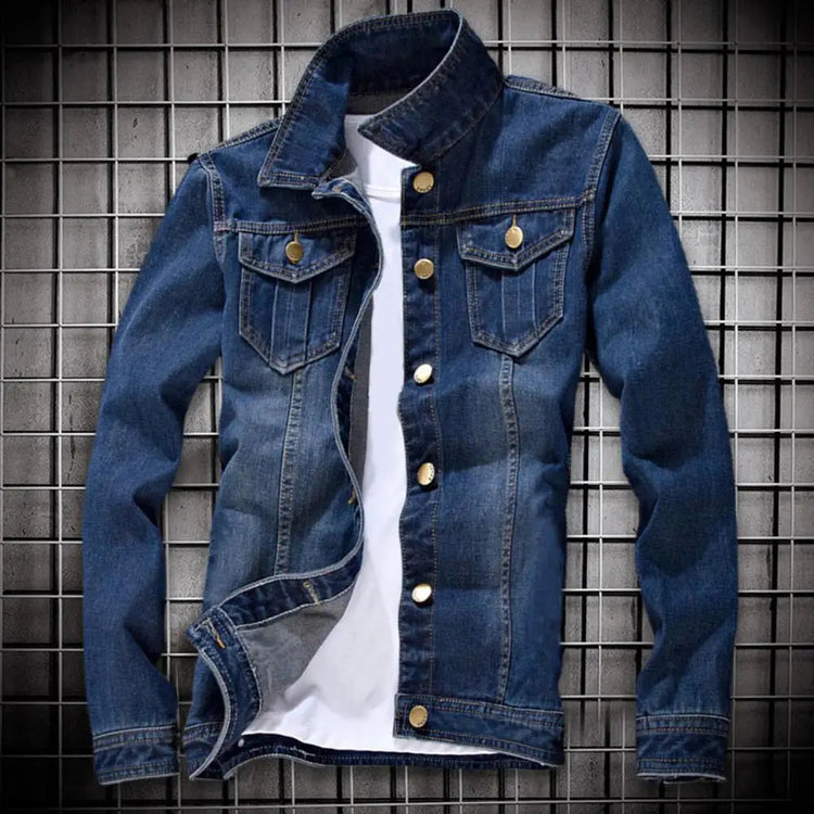 Men Jeans Jacket Stylish Pure Color Slim Fit Jeans Jacket Vintage Men Denim Jacket ShedPoundsPortal