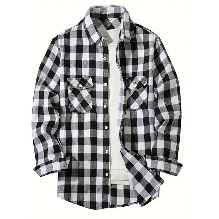 Mens Shirts Single Breaste Classic Plaid Smart Casual Flannel Shirt Long Sleeved Chest Two Pockets Design Spring Autumn Men Tops ShedPoundsPortal