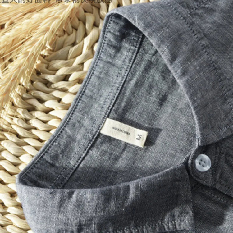 Mens Cotton Linen Shirt Breathable Casual Solid Colors Loose Turn-down Collar Long Sleeve Button Down Blouse Tops Shirts For Man ShedPoundsPortal