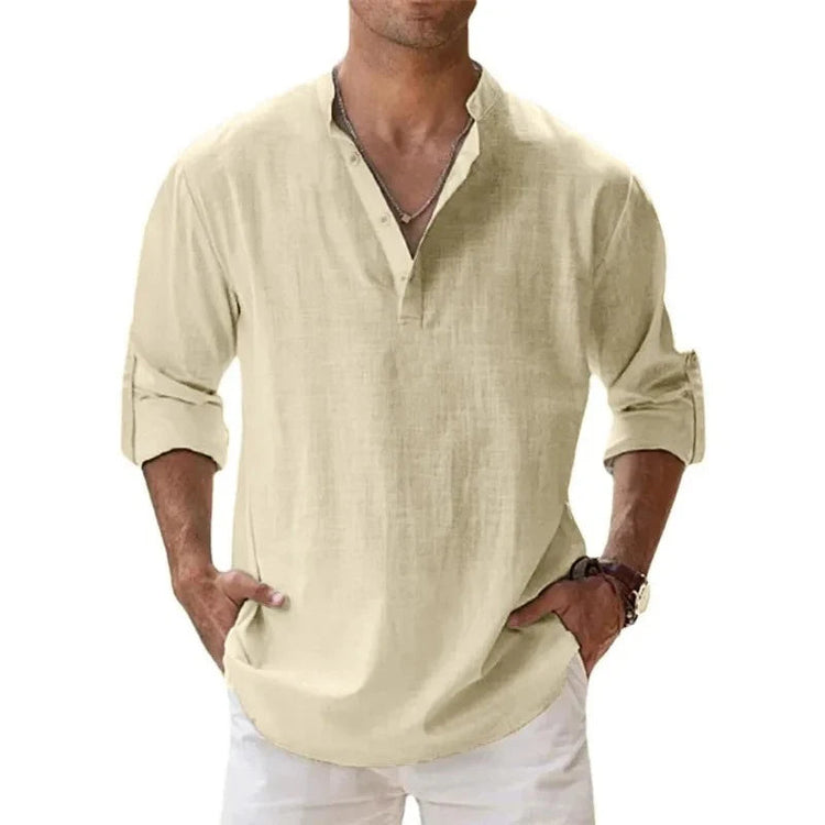 Streetwear Men Lightweight Shirts Long Sleeve Henley Cotton Linen Shirts for Men Beach Hawaiian Shirts Breathable Collar Tshirts ShedPoundsPortal