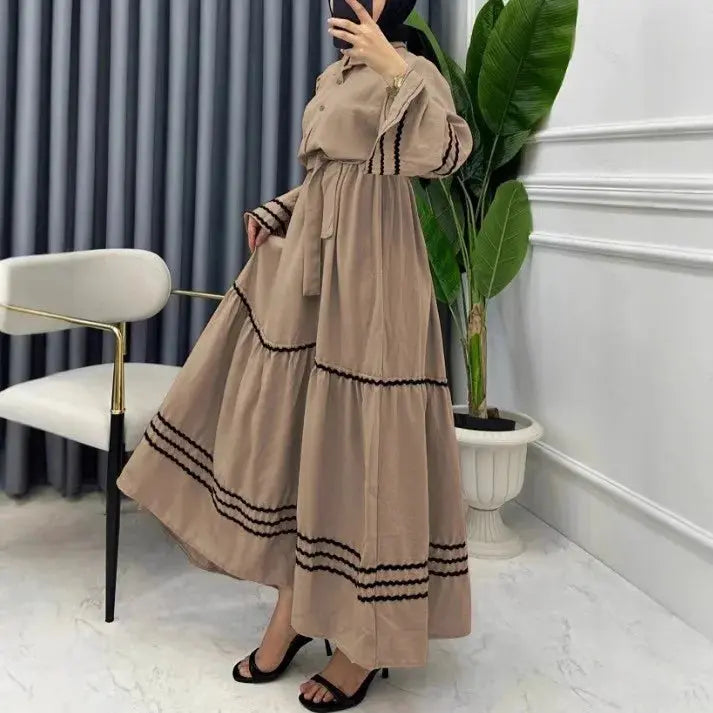 Muslim Dresses for Women Spring New Product Turn-down Collar Casual Abayas Elegant Good Fabric Turkey Saudi Camel Clothing ShedPoundsPortal