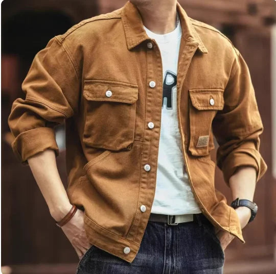 2025 Spring and Autumn New Fashion Solid Color Retro Cargo Jacket Men&