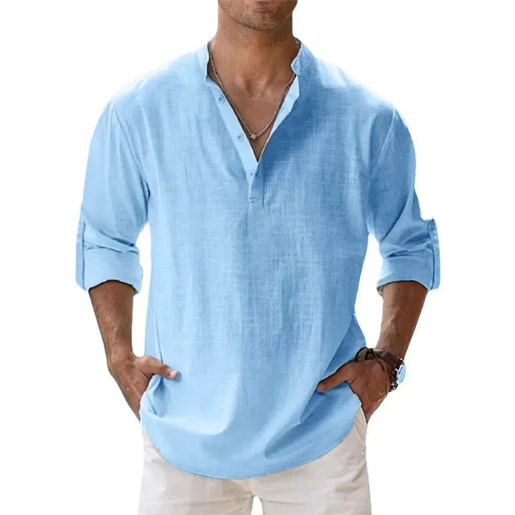 Streetwear Men Lightweight Shirts Long Sleeve Henley Cotton Linen Shirts for Men Beach Hawaiian Shirts Breathable Collar Tshirts ShedPoundsPortal