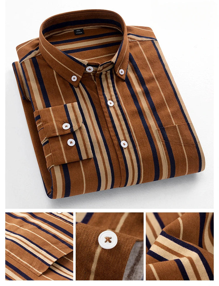Casual Long-sleeve Shirts for Men Slim Fit Plain Shirt 100%cotton Plaid Striped Tops Soft Designer Fashion Korean Trends Clothes ShedPoundsPortal