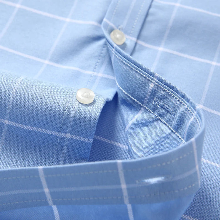 Cotton Fabric Breathable Men Oxford Short Sleeve Summer Plaid Striped Male Shirt Business Regular Fit Oversized Clothes ShedPoundsPortal