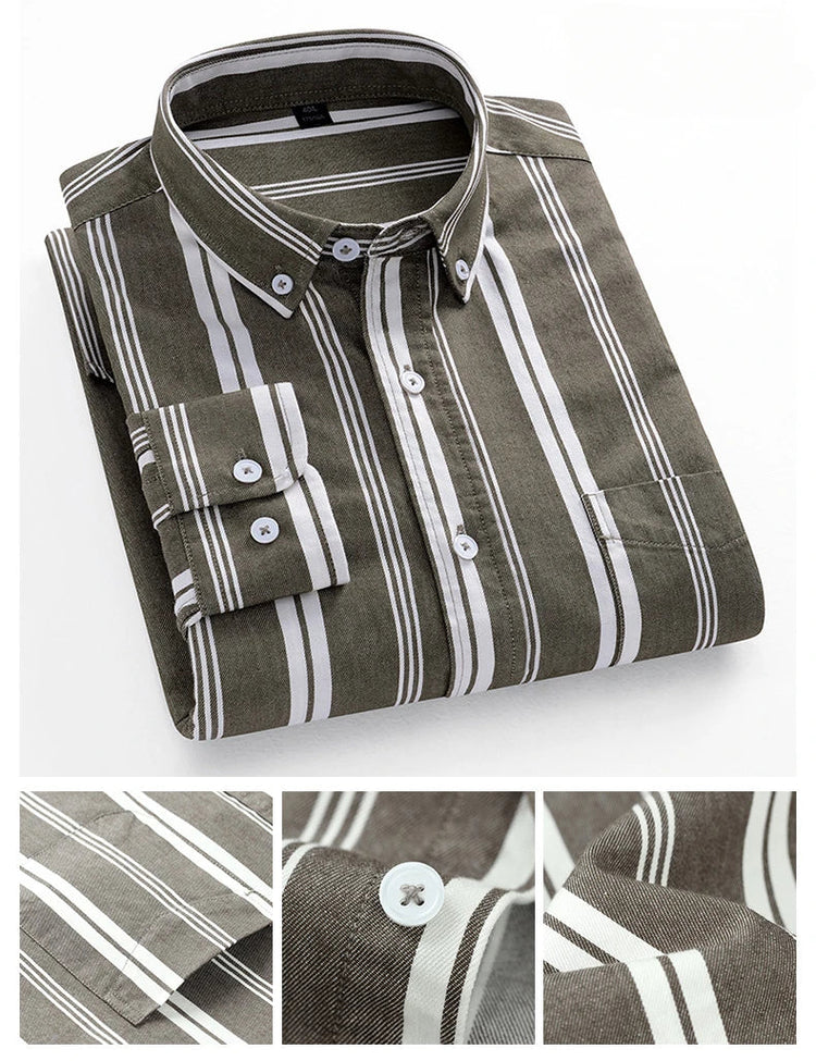 Casual Long-sleeve Shirts for Men Slim Fit Plain Shirt 100%cotton Plaid Striped Tops Soft Designer Fashion Korean Trends Clothes ShedPoundsPortal