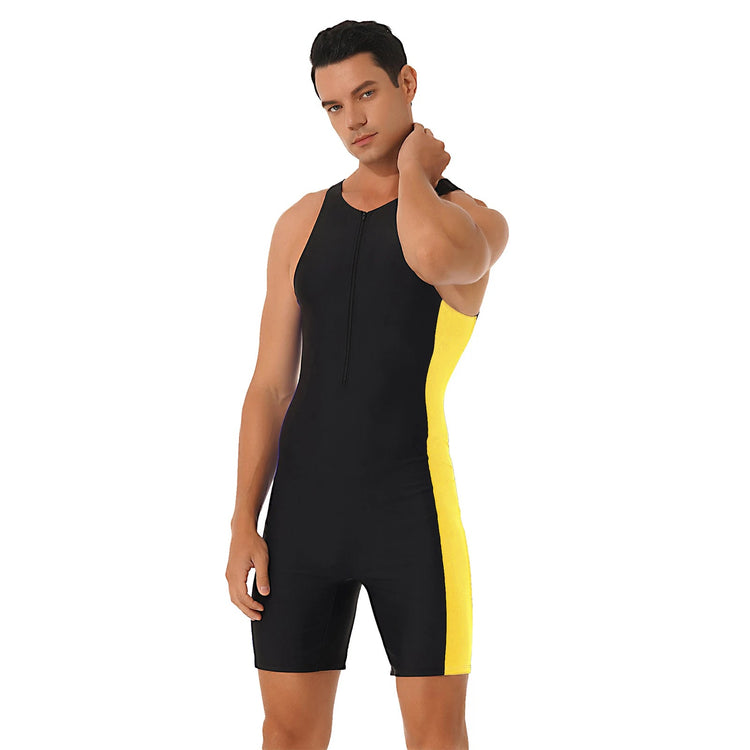 Summer Men One-piece Swimwear Swimsuit Sleeveless Front Zipper Swimming Shorts Bodysuit Triathlon Wetsuit Bathing Suit Beachwear ShedPoundsPortal