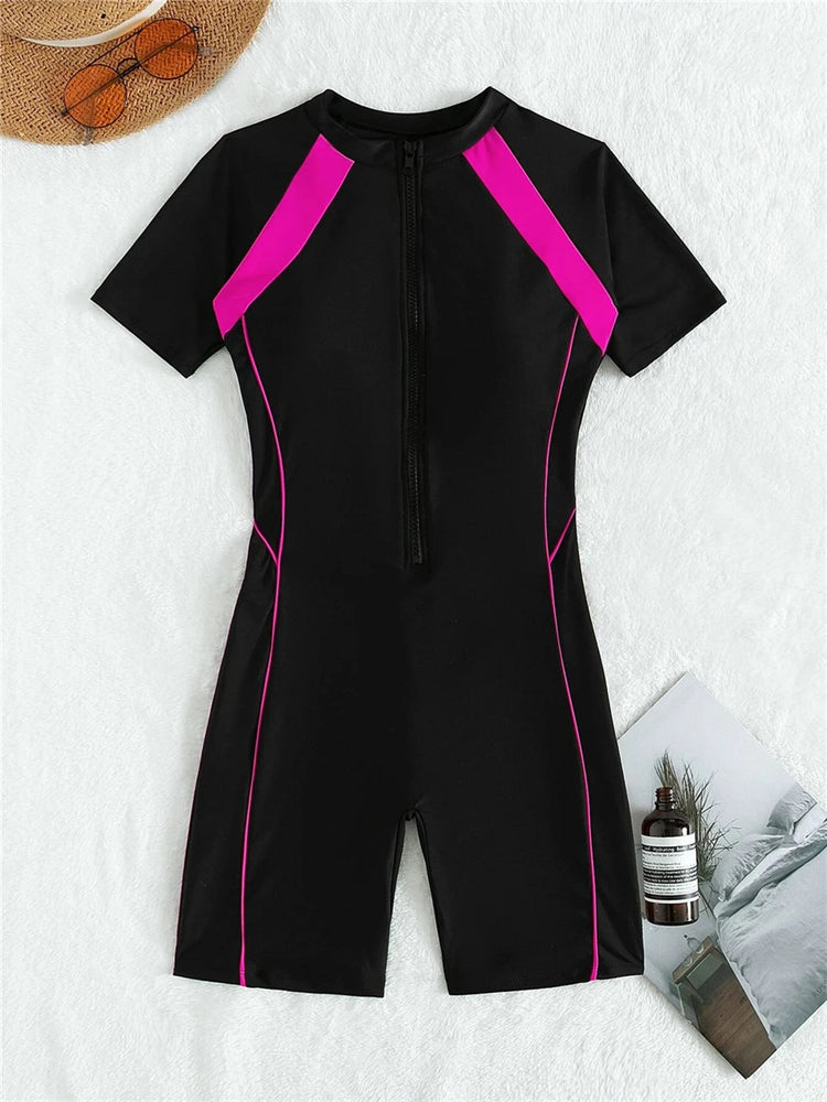 Short Sleeve Surfing Swimsuit 2024 Slim Bodysuit zipper Swimwear Women One Pieces Rash Guard Diving Clothe Bathing Swimming Suit ShedPoundsPortal