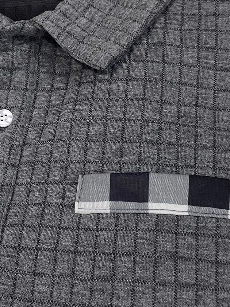 Digital Printed Fabric with Irregular Plaid Pattern, Non-Positioned Plaid Pattern, Thick Long-Sleeve Turn-Down Collar Top, Square Plaid Texture Fabric, Fashionable Casual Everyday Wear ShedPoundsPortal