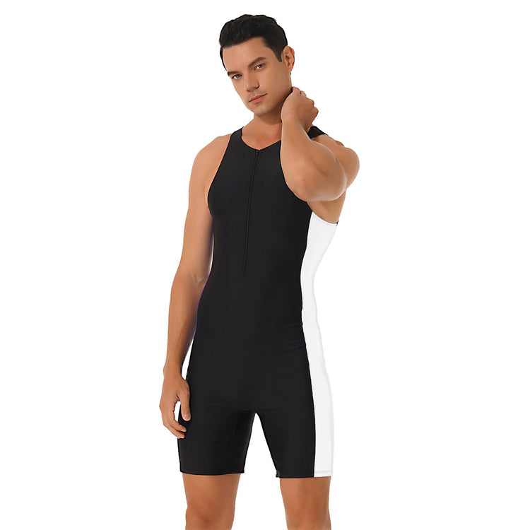 Summer Men One-piece Swimwear Swimsuit Sleeveless Front Zipper Swimming Shorts Bodysuit Triathlon Wetsuit Bathing Suit Beachwear ShedPoundsPortal