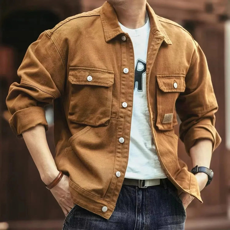 2025 Spring and Autumn New Fashion Solid Color Retro Cargo Jacket Men&