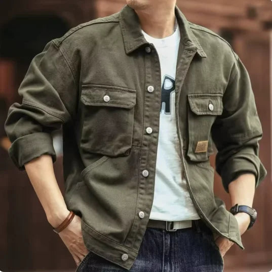 2025 Spring and Autumn New Fashion Solid Color Retro Cargo Jacket Men&