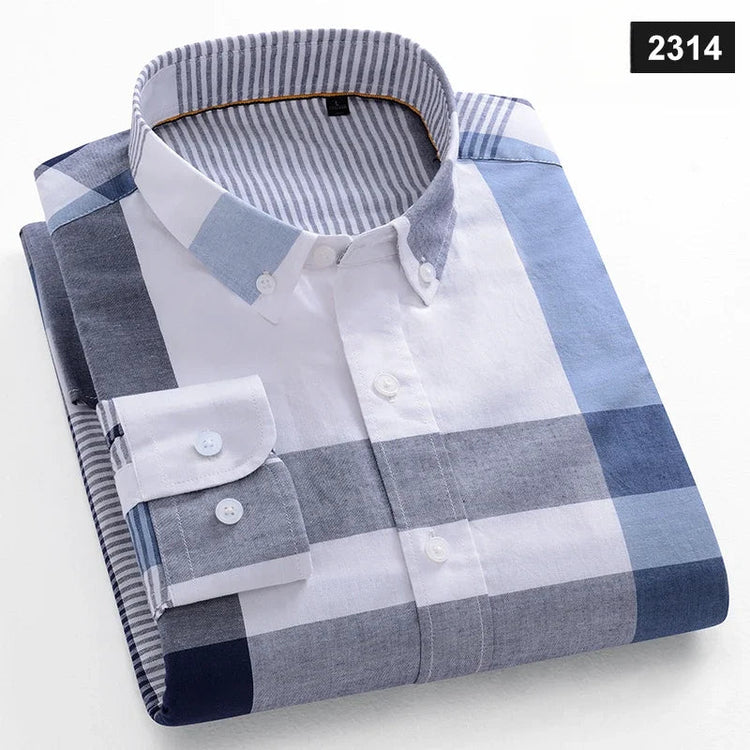 Casual Long-sleeve Shirts for Men Slim Fit Plain Shirt 100%cotton Plaid Striped Tops Soft Designer Fashion Korean Trends Clothes ShedPoundsPortal
