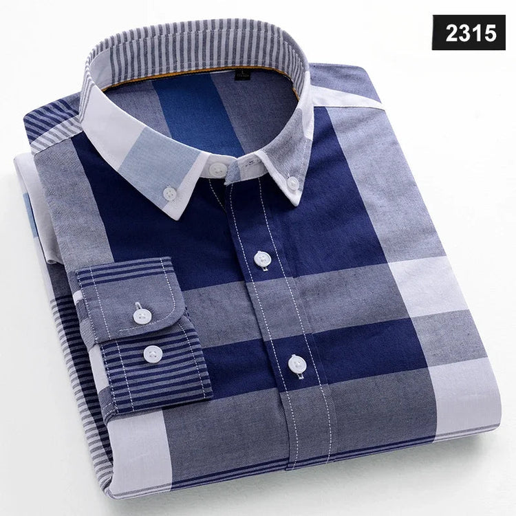 Casual Long-sleeve Shirts for Men Slim Fit Plain Shirt 100%cotton Plaid Striped Tops Soft Designer Fashion Korean Trends Clothes ShedPoundsPortal