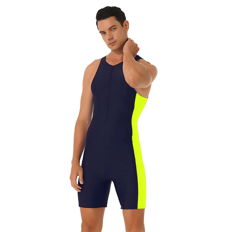 Summer Men One-piece Swimwear Swimsuit Sleeveless Front Zipper Swimming Shorts Bodysuit Triathlon Wetsuit Bathing Suit Beachwear ShedPoundsPortal